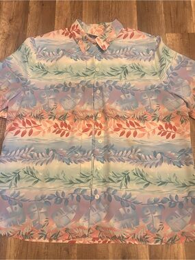 Vintage Alfred Dunner Pastel Leaf Print Blouse in Mint, Coral & Lavender